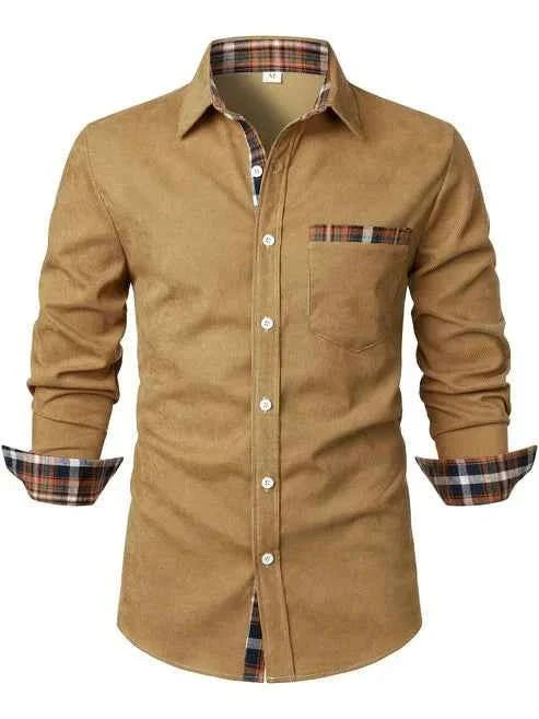 Cotton Shirt with Contrast Check Lining and Chest Pocket