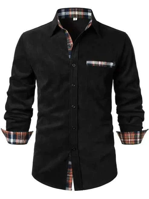 Cotton Shirt with Contrast Check Lining and Chest Pocket