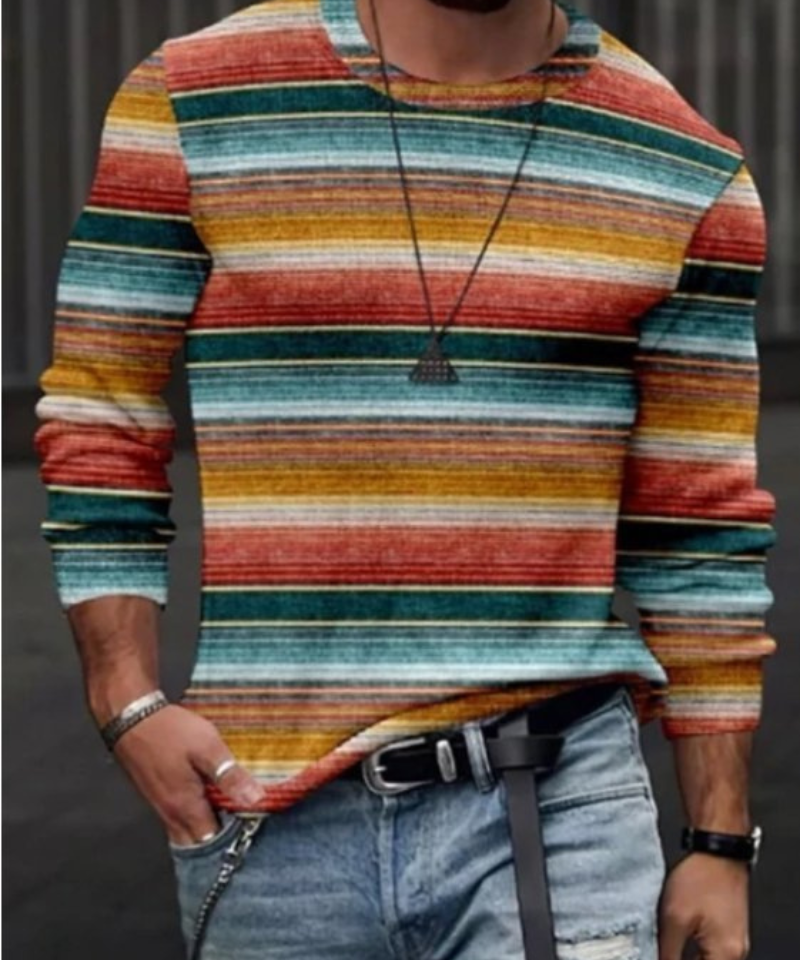 Men's Striped Crew Neck Sweatshirt | Lightweight Long Sleeve