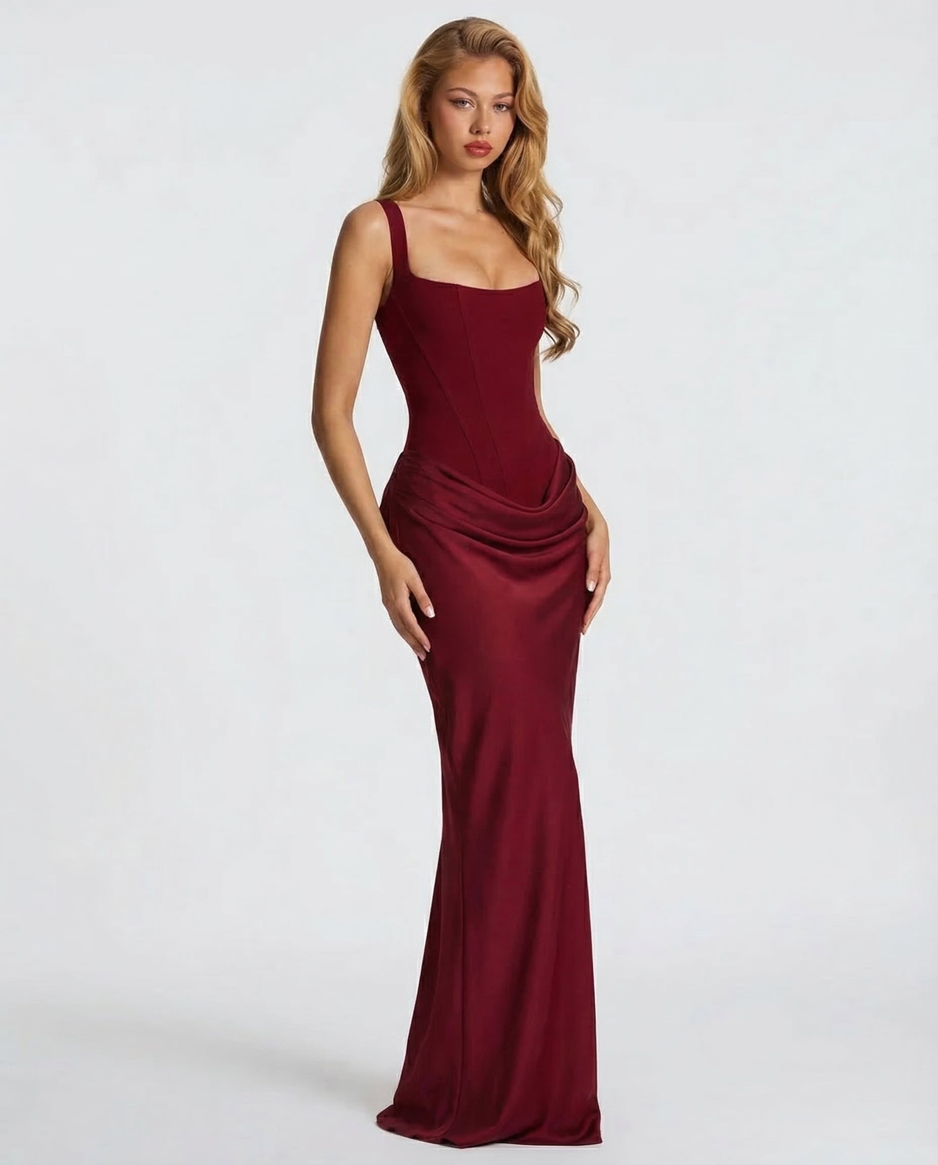Women's Corset Style Satin Maxi Evening Dress
