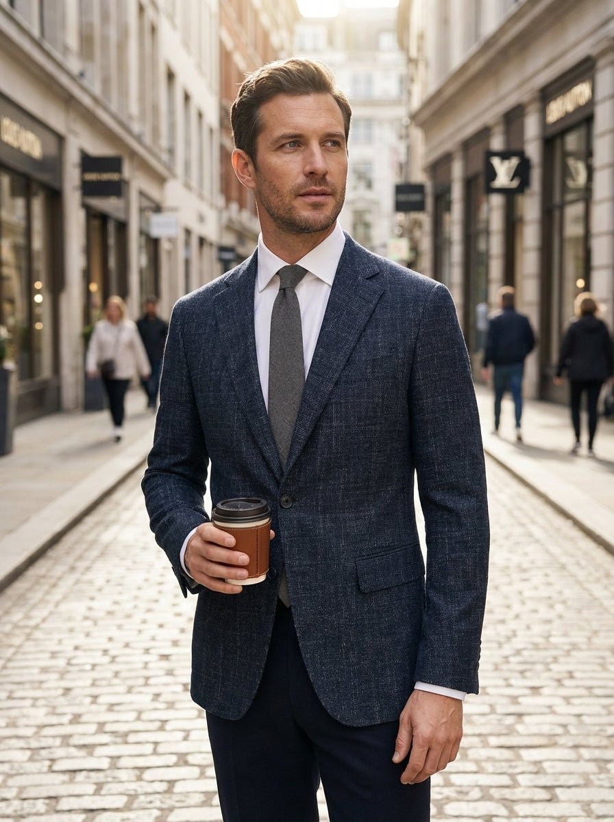 Men's Checked Blazer with Notch Lapel