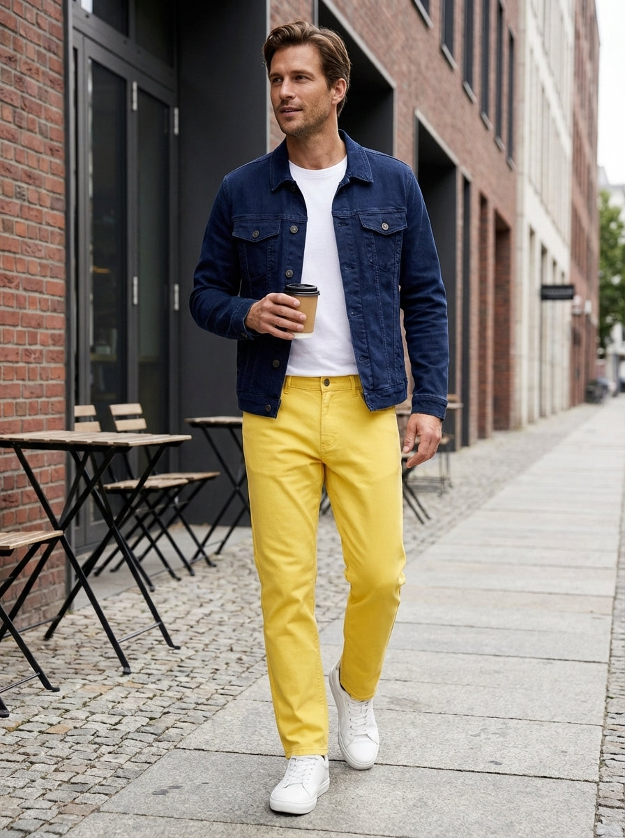 Men's Straight-Leg Trousers in Cotton Twill