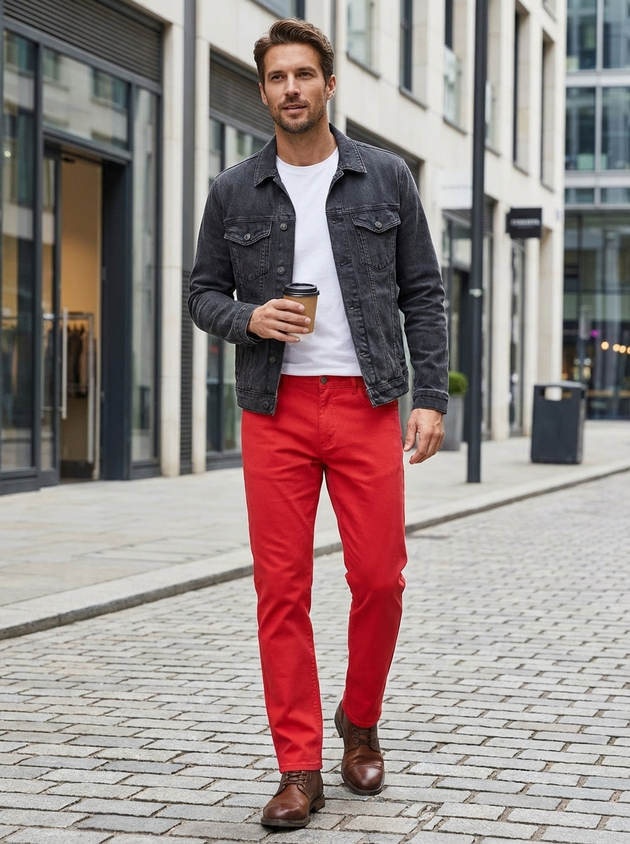 Men's Straight-Leg Trousers in Cotton Twill