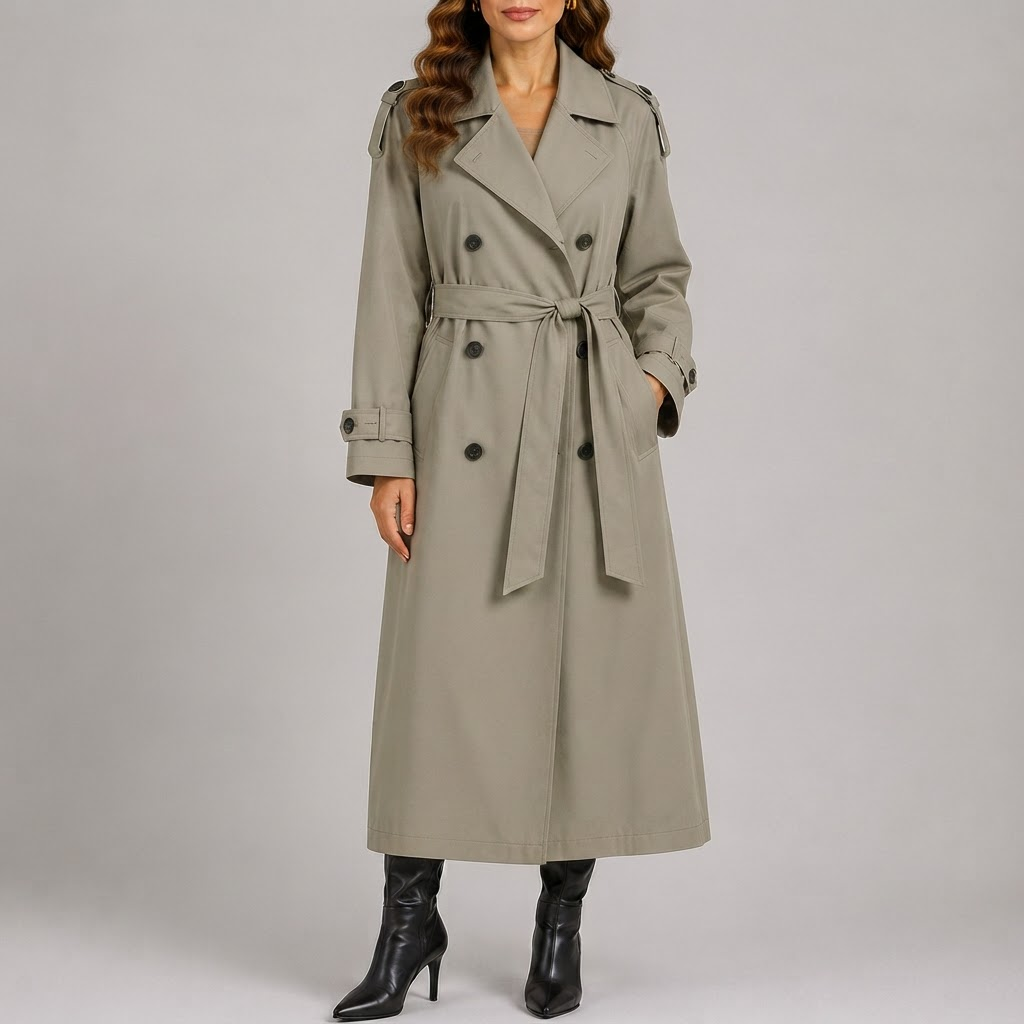 Women’s Longline Double-Breasted Belted Trench Coat