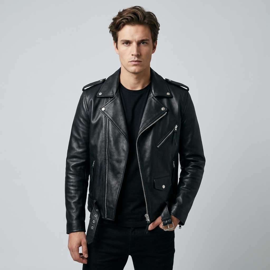 Veste de motard classique pour homme avec fermeture zippée asymétrique