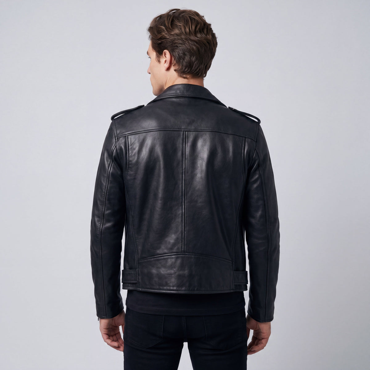 Veste de motard classique pour homme avec fermeture zippée asymétrique