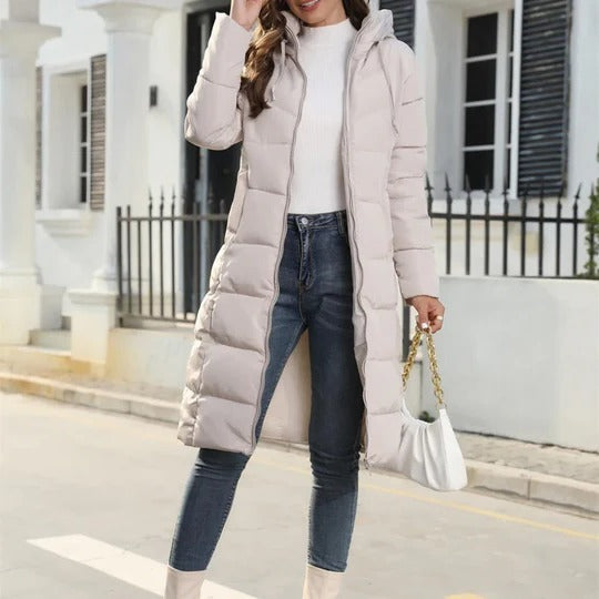 Manteau long bouffant à capuche pour femme