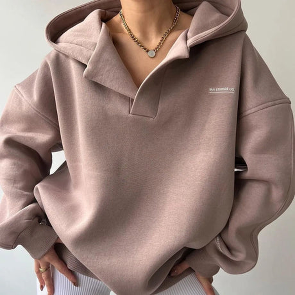 Sweat à capuche oversize pour femme avec col et manches longues