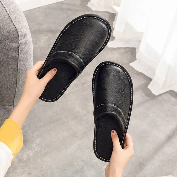 Men's Leather Slippers | Slip-On Indoor House Shoes