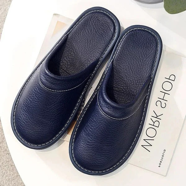 Men's Leather Slippers | Slip-On Indoor House Shoes