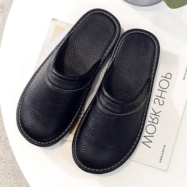 Men's Leather Slippers | Slip-On Indoor House Shoes