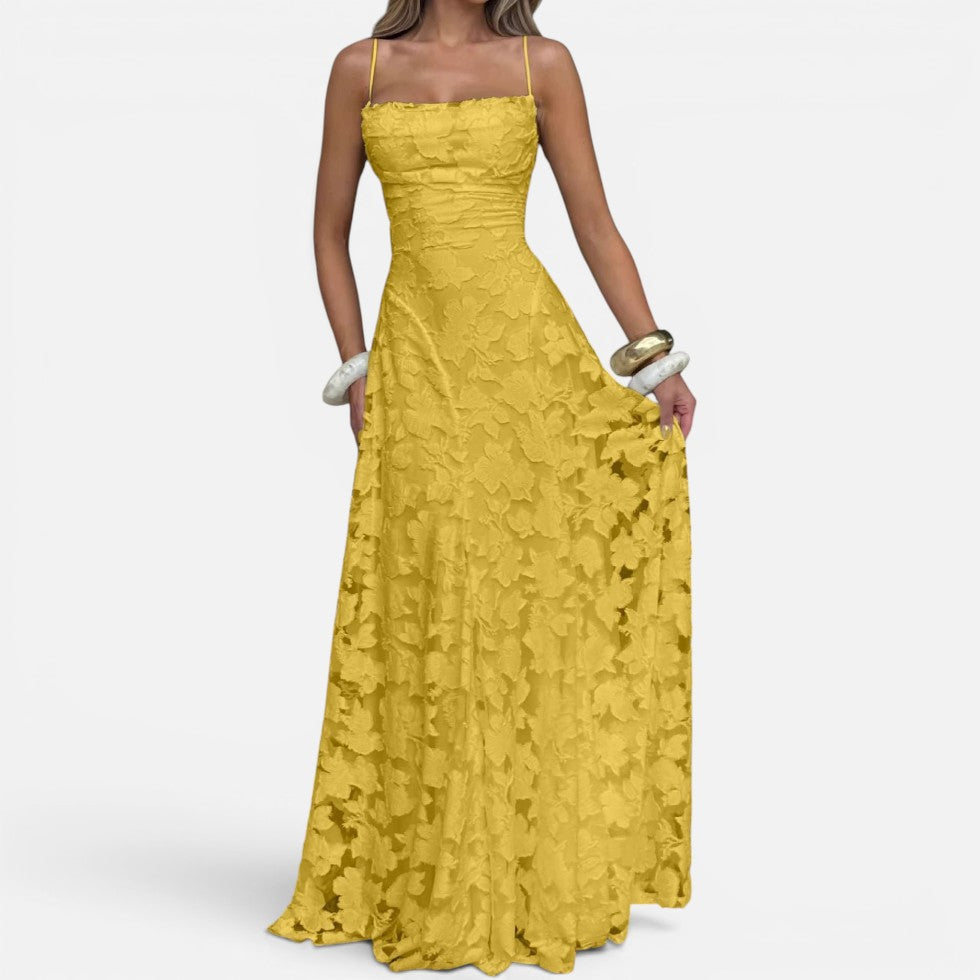 Women's Lace Maxi Evening Dress with Open Back