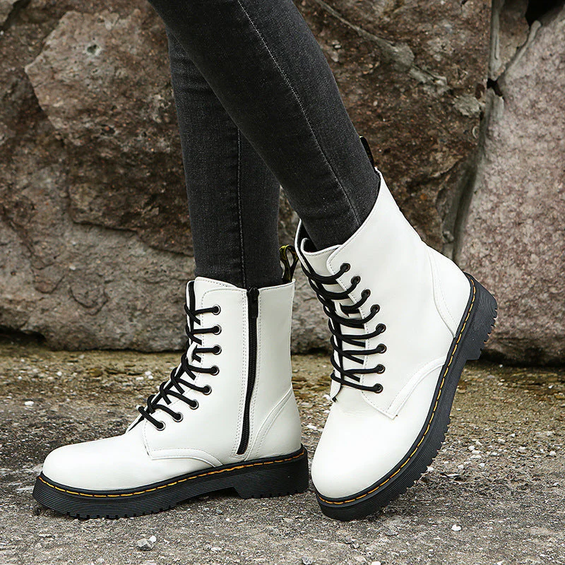 Women's Lace-Up Ankle Boots | Black Block Heel Combat Boots