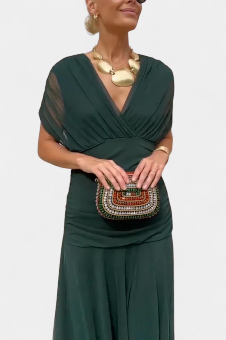 Off-Shoulder Midi Dress with Ruched Bodice