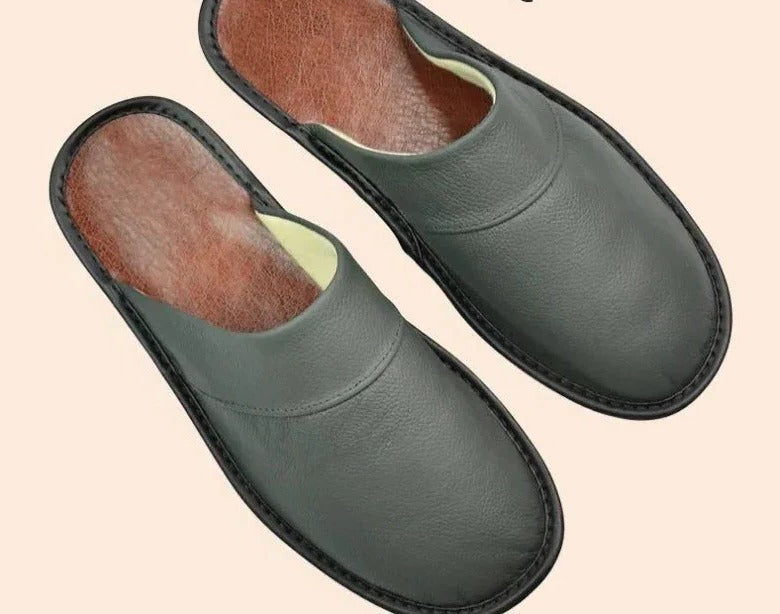 Men's Leather Slippers | Warm Indoor Mule Slippers