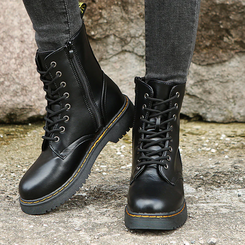 Women's Lace-Up Ankle Boots | Black Block Heel Combat Boots