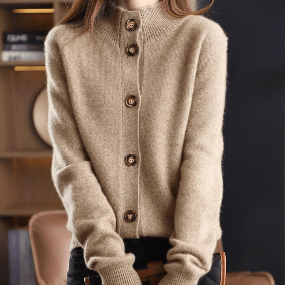 Cardigan en maille boutonné à col pour femme