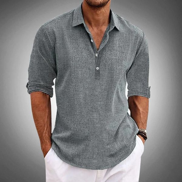 Men's Linen Polo Shirt | Lightweight Long Sleeve