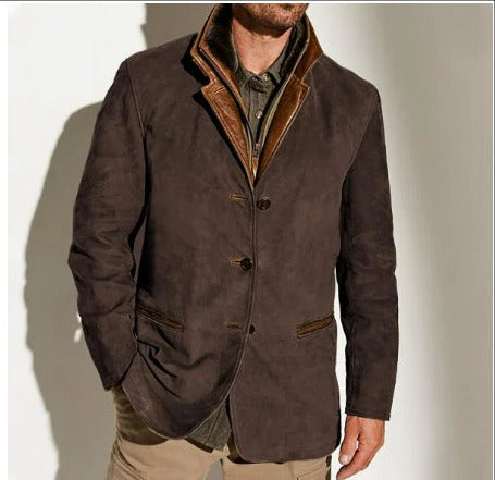 Men's Vintage Button Down Jacket | Brown Suede