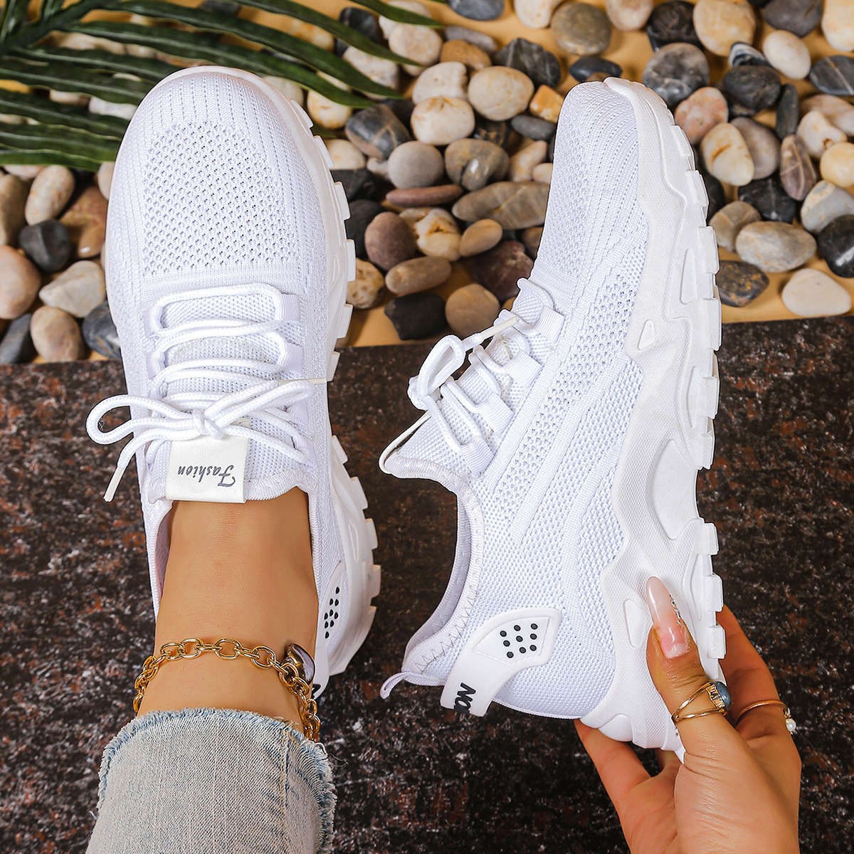 Knit Mesh Trainers with Chunky Sole