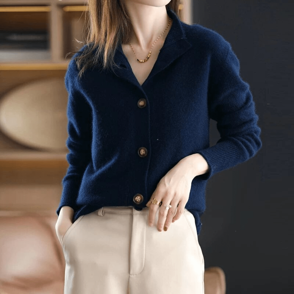 Cardigan en maille boutonné à col pour femme
