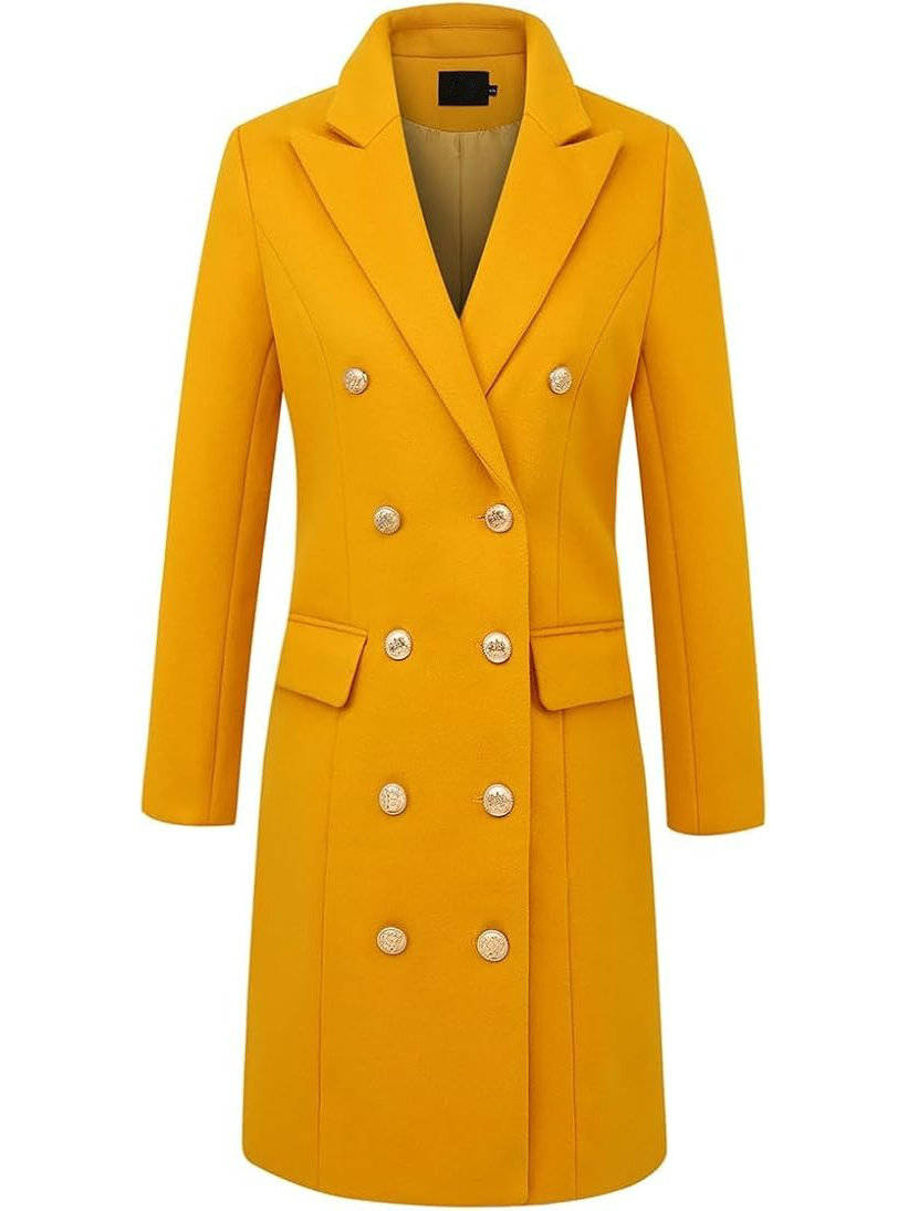 Women's Double Breasted Wool Coat | Midi Length Peacoat