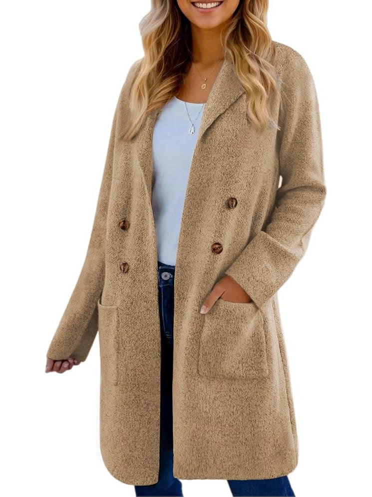 Long cardigan en maille pour femme | Manteau blazer ouvert sur le devant