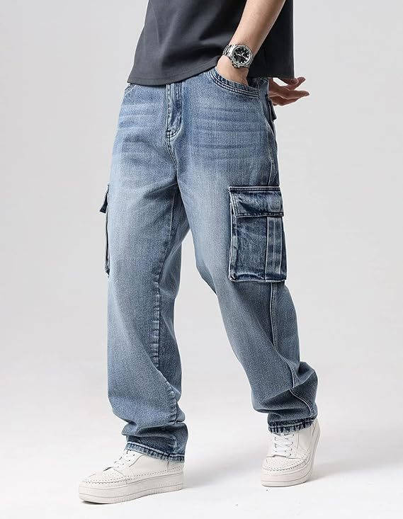 Jean cargo à jambes larges pour homme | Pantalon en denim à coupe ample