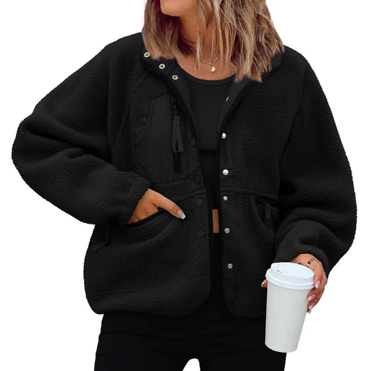 Women's Cropped Sherpa Fleece Jacket | Button-Down Shacket