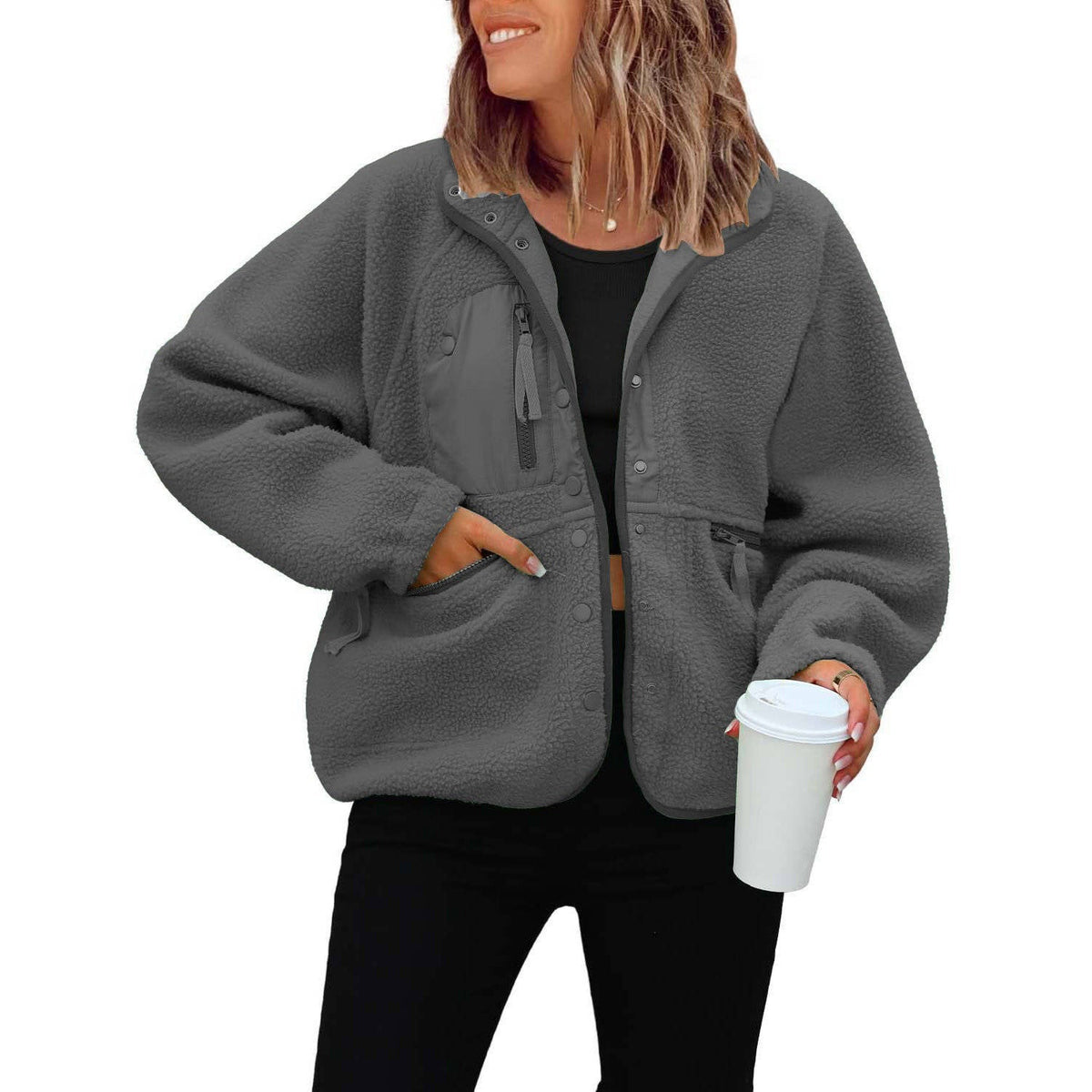 Women's Cropped Sherpa Fleece Jacket | Button-Down Shacket