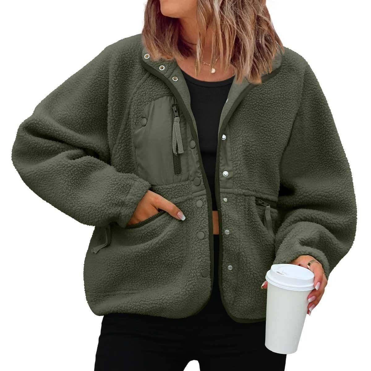 Women's Cropped Sherpa Fleece Jacket | Button-Down Shacket