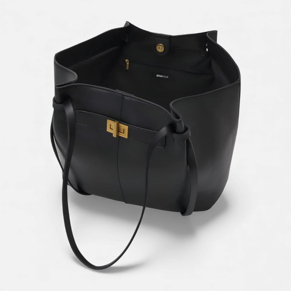 Women's Oversized Leather Tote Bag with Turn-Lock Closure