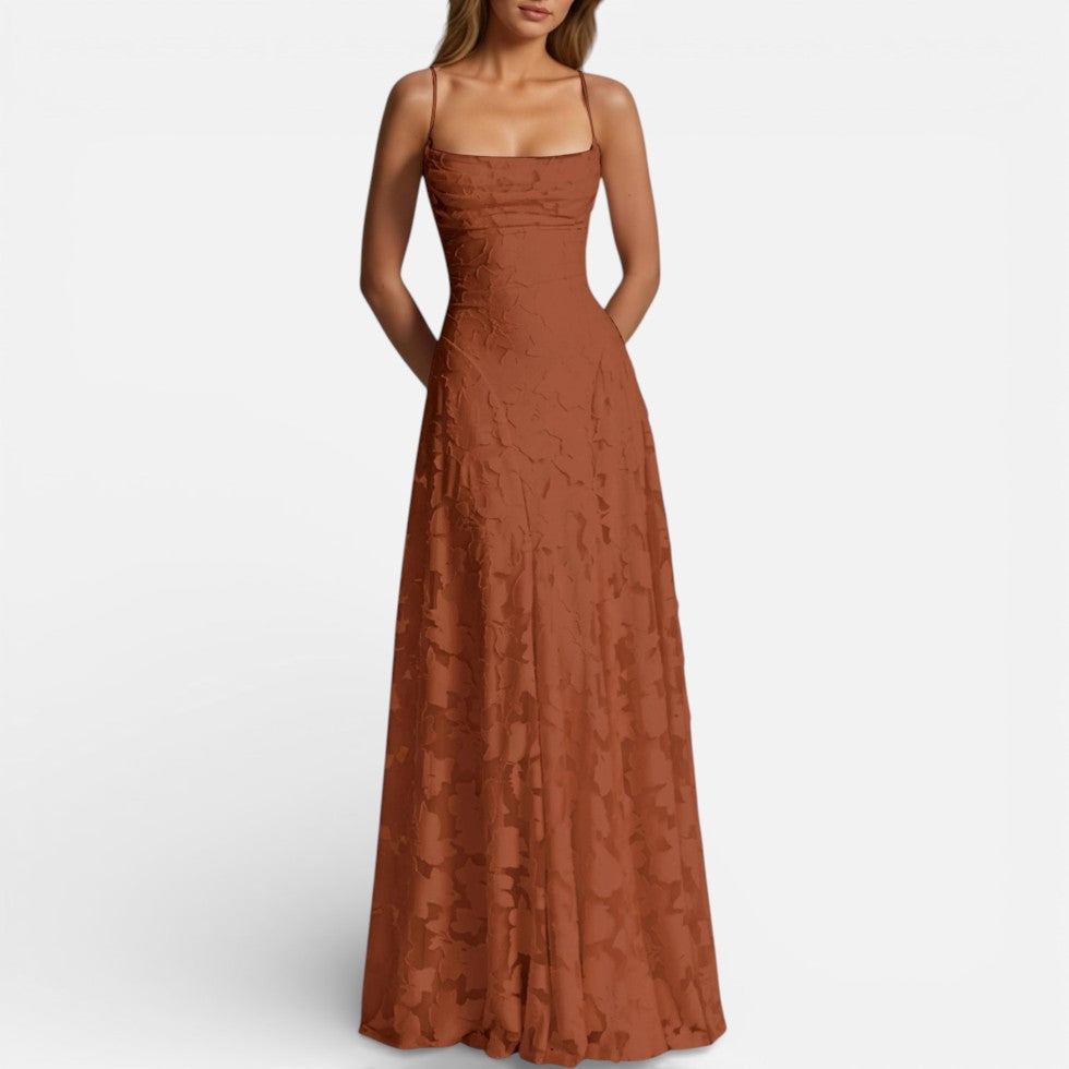 Women's Lace Maxi Evening Dress with Open Back