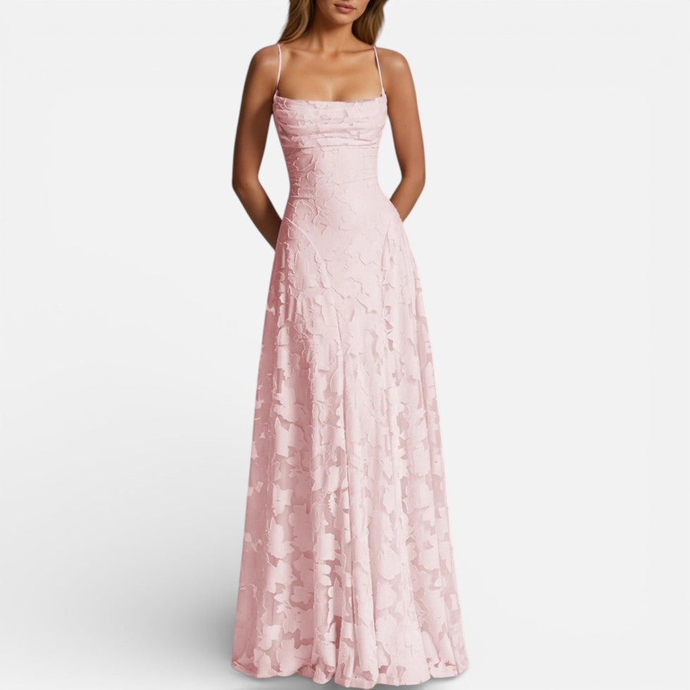 Women's Lace Maxi Evening Dress with Open Back