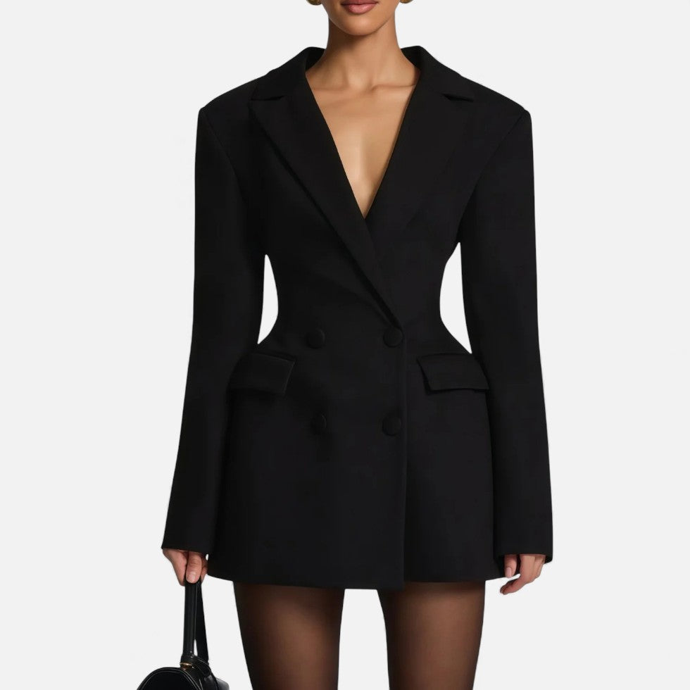 Women's Tailored Blazer Mini Dress with Double-Breasted Design