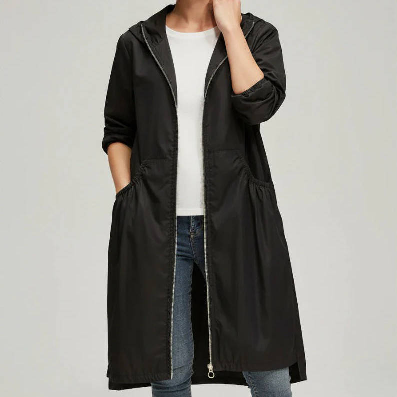 Women's Long Waterproof Rain Coat with Hood
