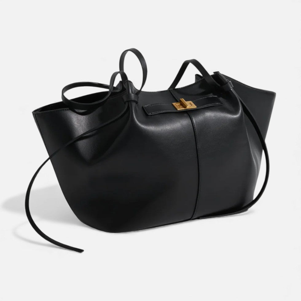 Women's Oversized Leather Tote Bag with Turn-Lock Closure