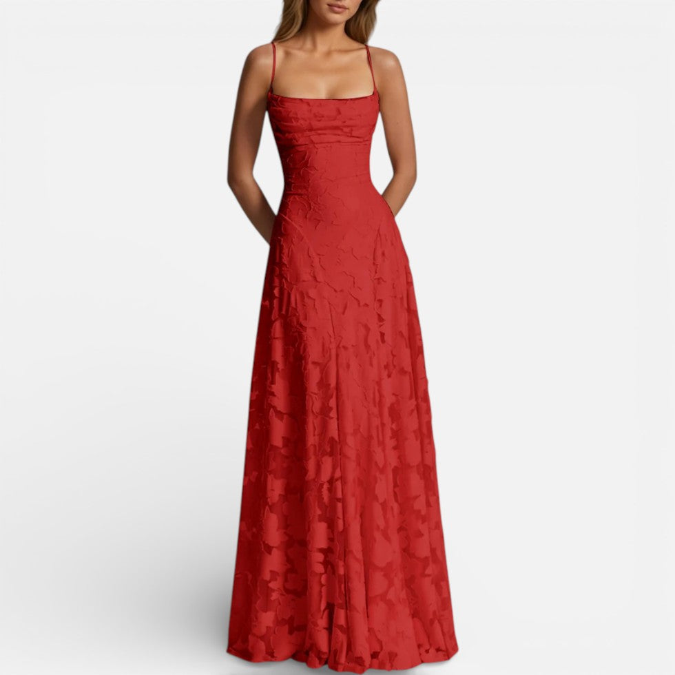 Women's Lace Maxi Evening Dress with Open Back