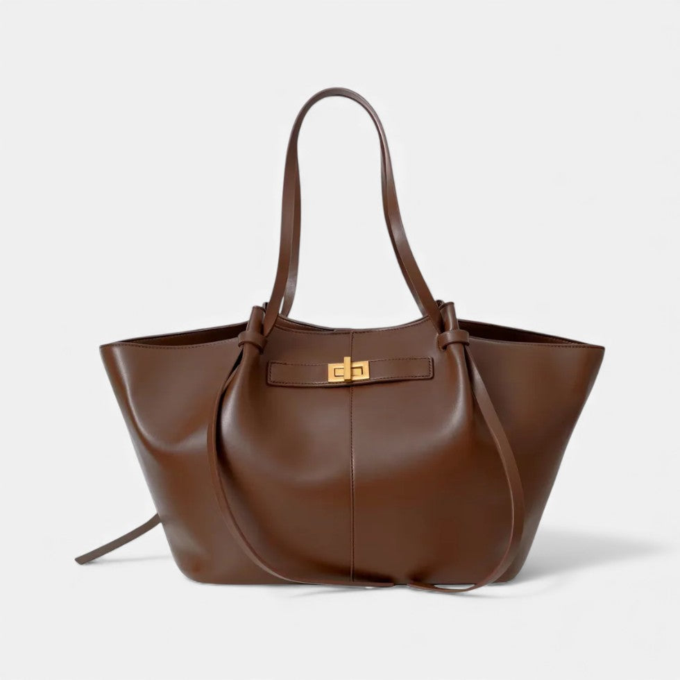 Women's Oversized Leather Tote Bag with Turn-Lock Closure