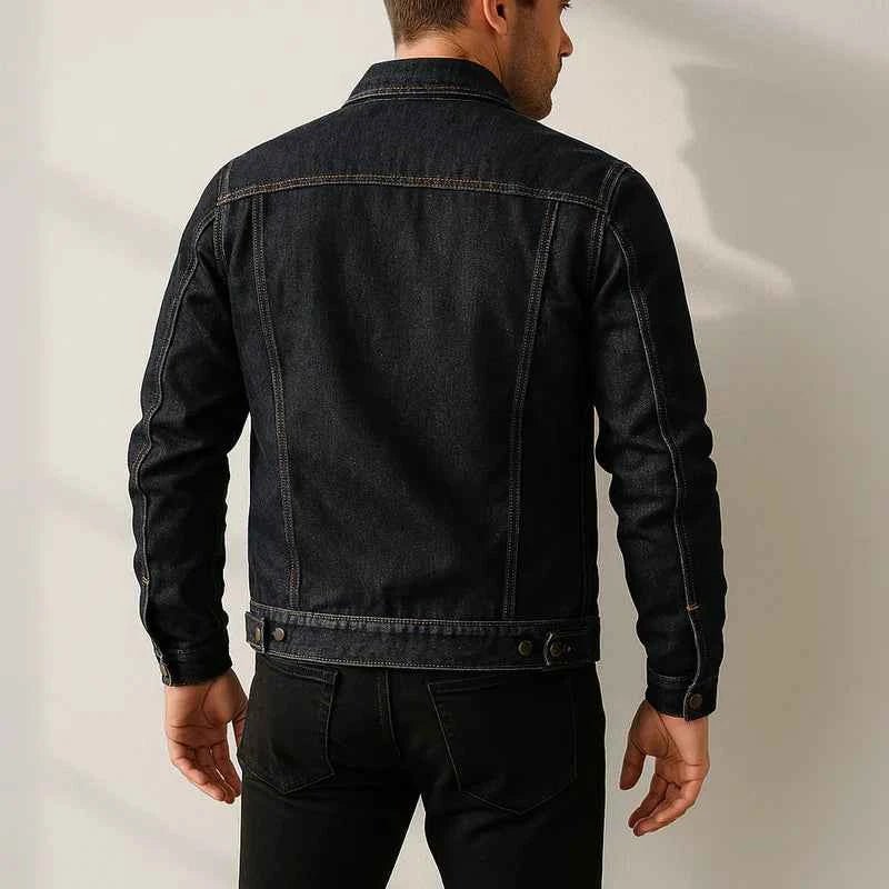 Denim Trucker Jacket with Flap Pockets and Button Front