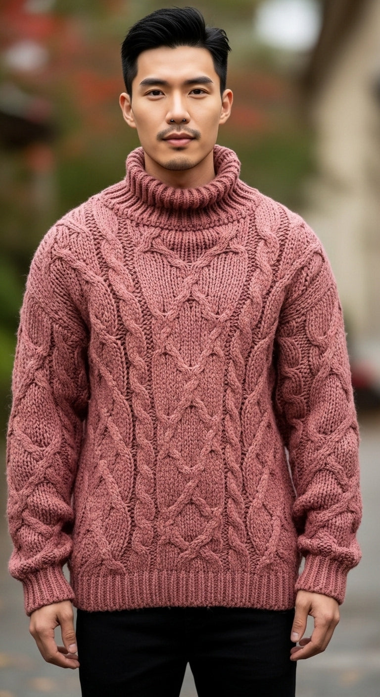 Men's Cable Knit High Neck Jumper