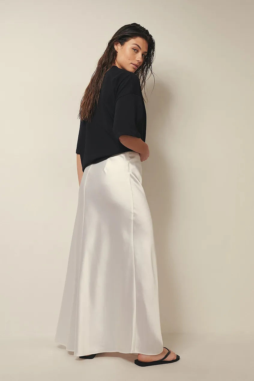 Jupe midi satinée pour femme | Jupe trapèze taille haute