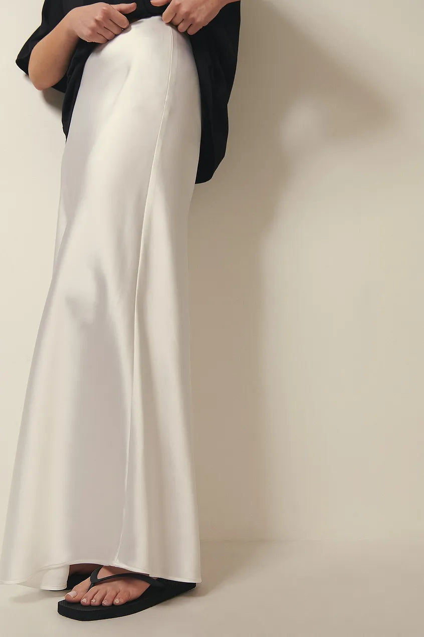 Jupe midi satinée pour femme | Jupe trapèze taille haute