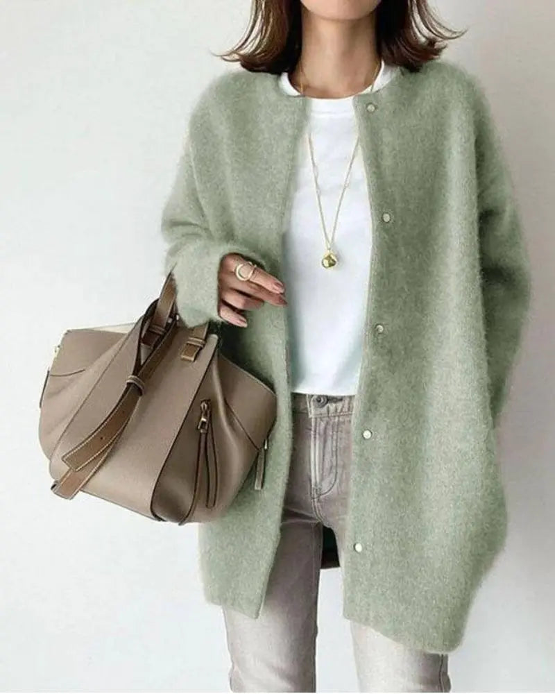 Cardigan long boutonné en maille douce pour femme