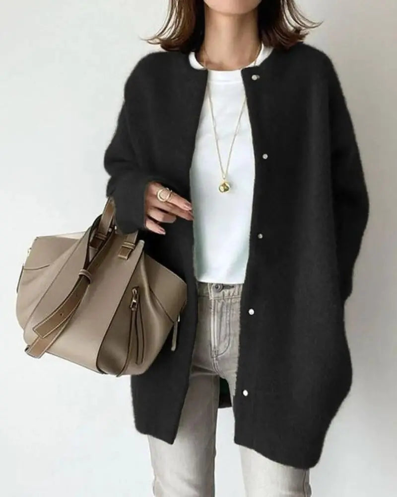 Cardigan long boutonné en maille douce pour femme