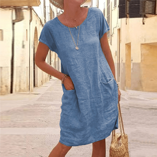 Women's Linen Blend Pocket T-Shirt Dress