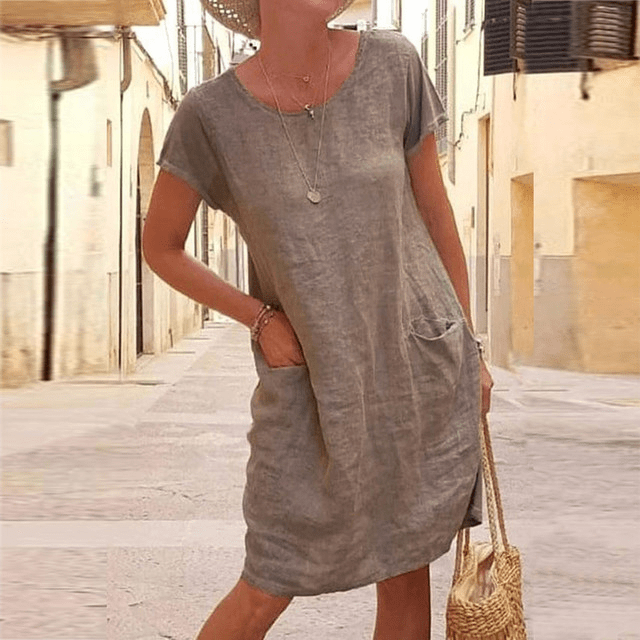 Women's Linen Blend Pocket T-Shirt Dress