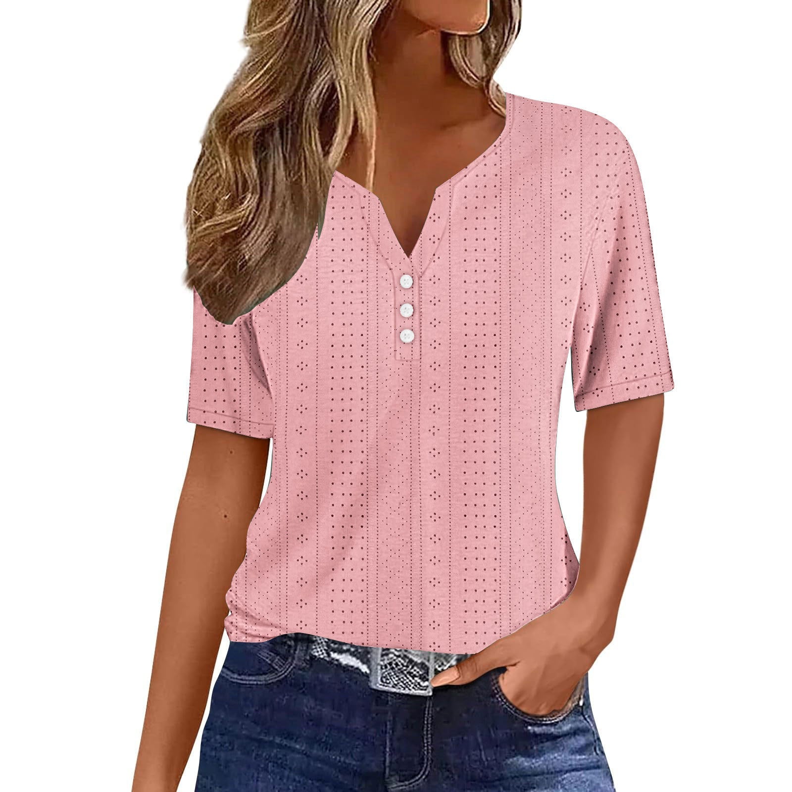 Textured V-Neck Blouse with Button Placket