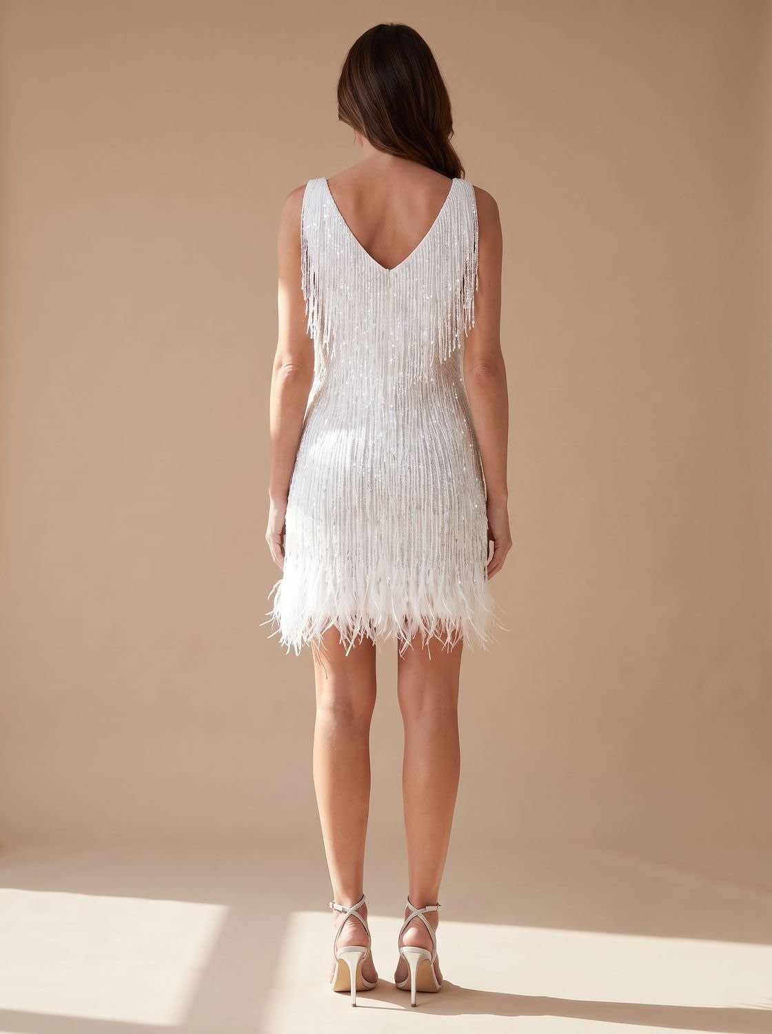 Women's Sequin Fringe Mini Dress | V-Neck Party Dress