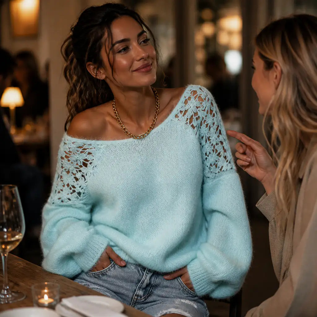 Women's Knitted Jumper with Lace Detail